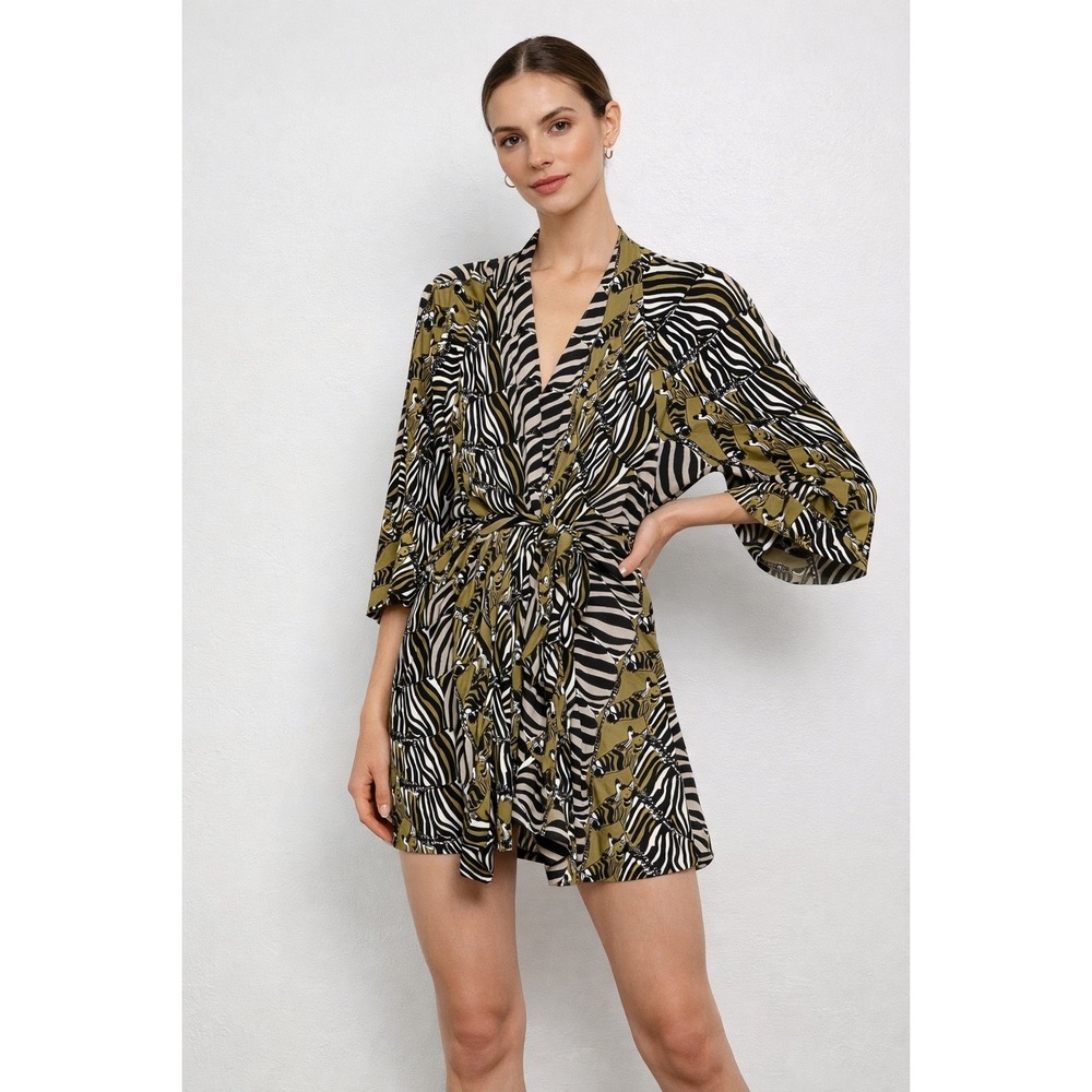Banana Republic Issa London Zebra Print Wrap Dress Olive Green Black Size 0